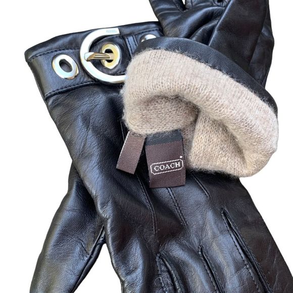 Coach Accessories - COACH Black Leather Gloves  - Cashmere Lined - size 7